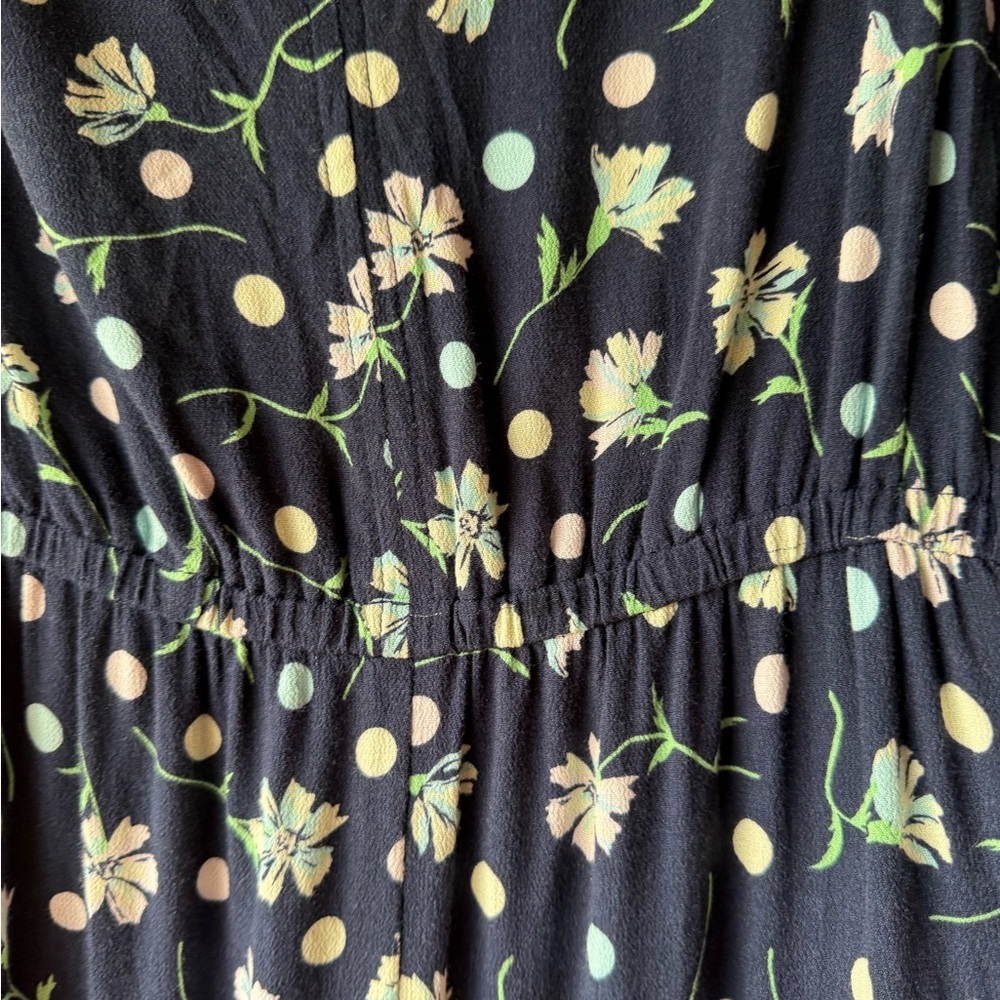 BP Navy Floral Polka Dot Print Sleeveless Rayon Romper - Picture 4 of 8